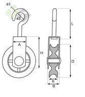 katrol enkel met nylon rol, katrol dubbel, katrollen, katrol, dubbelkatrol