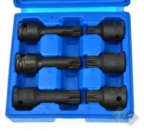 Veeltand krachtdopset - 6 delig - Splinedoppen - 1/2 duims - M14, M16 en M18 - GEKO