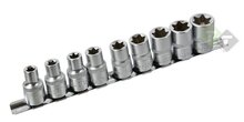 E-Torxdoppen set met doppenrail - 1/2'' - Inwendige torxdoppen - 9 delig - Torx dop - GEKO