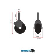 Zwenkwiel PU 40 x 20mm - Draadstang - Meubelwiel - Mammuth