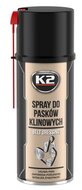 k2 riemspray - v snaar olie om het piepen en geluiden te verminderen - tegen uitdroging - poelieriem onderhoud tegen scheuren -