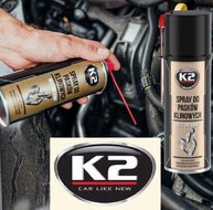 k2 riemspray - v snaar olie om het piepen en geluiden te verminderen - tegen uitdroging - poelieriem onderhoud tegen scheuren -