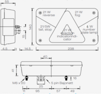 achterlicht links multipoint v met 5 connector aansluiting - aanhangerachterlicht - achterlichten - aanhangerlamp