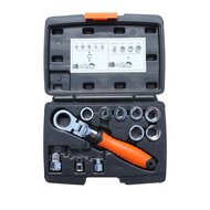 doorsteekdopsleutel set - 15-delig - 1/4 - 3/8 en 1/2 aansluiting - doppenset - dopsleutelset - hofftech