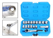 doorsteekdopsleutel set - meertands - 17-delig - omschakelratel set - doppen set