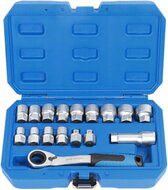 doorsteekdopsleutel set - meertands - 17-delig - omschakelratel set - doppen set
