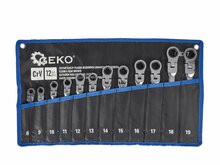 steekringratelsleutel set 12 delig - 8 tot 19 mm - ratelsleutel met ring - ringratelsleutel - ringratel - steekring ratel - gek