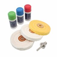 polijst set 7 delig voor zacht metaal - polijstschijf - katoenen poetspad - satra