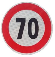 maximale snelheidssticker 70 km/h - snelheid sticker 200 mm - snelheidsbeperking sticker - klasse 1