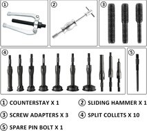 binnenlager trekker set - poelietrekker 16 delig - kogellagertrekker - lagertrekker - wiellager trekset