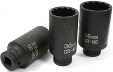 12 kant aandrijfas doppenset 30 - 32 - 36 mm - veeltands doppen - krachtdoppen - aandrijf as veel tand krachtdop