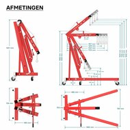 2 Ton ( 2000 kg) werkplaatskraan - motorkraan -&amp;#x00a0;motortakel - motorblokkraan - werkkraan opvouwbaar