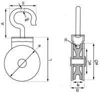 50mm katrol met draaibare haak - katrollen - katrolschijf - draaibare katrol - dx