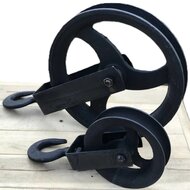 220 mm diameter wiel&nbsp;hijshaak - katrol met haak - decoratie katrol - sierkatrol - hijskatrol