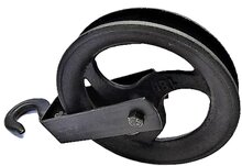 180 mm diameter wiel&nbsp;hijshaak - katrol met haak - decoratie katrol - sierkatrol - hijskatrol