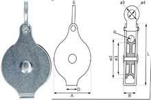 50 mm 6,5 mm diameter kabel hijskatrol - hangkatrol aan oog - trekkatrol - geleide katrol - kabelkatrol - katrollen