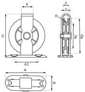 50 mm 3.5mm diameter kabel dwarskatrol -&nbsp;katrol met voetplaat - trekkatrol - touwkatrol - staalkabelkatrol - lierkatrol 