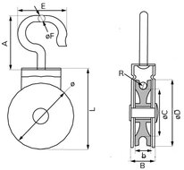 50mm 7 mm kabel diameter&nbsp;katrol met draaibare haak - katrollen - katrolschijf - draaibare katrol - lierkatrol - kabelkat
