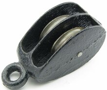 3 mm diameter touw of kabel 12 mm kleine katrol dubbel - hijskatrol - sierkatrol - decoratiekatrol - gietijzer katrol - katroll