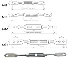 m12 spanner met bladeind verzinkt&nbsp;- bladeindspanner - windverpandspanner - schoorspanner - draadspanner