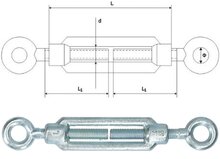 m12 x 130 mm&nbsp;&nbsp;draadspanner&nbsp;oog - oog verzinkt - spanner - spanschroef - windverbandspanner - constructiesp