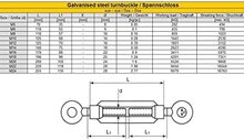 m12 x 130 mm&nbsp;&nbsp;draadspanner&nbsp;oog - oog verzinkt - spanner - spanschroef - windverbandspanner - constructiesp