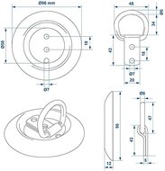 96 mm ronde vloerring met bevestigingsring 34 mm x 48 mm - opbouw vloeranker - vloeroog - bindoog - aanhangeroog- sjoroog