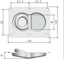 105 x 145&nbsp;mm en 22 mm diep verzinkt&nbsp;vloeroog langwerpig - bindoog verzonken - vloeranker - vloerring&nbsp;- sjo