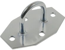 65 x 40 x 35 mm verzinkt beugelplaat - zeiloog - bindoog - sjoroog op voetplaat - achthoekige grondplaat met oog - vloeroog