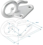 70 x 40 mm gietijzeren touwhaak met oog - bindhaak - bindoog - aanhanger sjoroog - gaaskleed haak