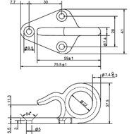 70 x 40 mm gietijzeren touwhaak met oog - bindhaak - bindoog - aanhanger sjoroog - gaaskleed haak