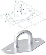 40 X 30 mm verzinkt huifsluiting op voetplaat met 2 schroefogen - bindoog - zeiloog - sjoroog - beugel op voetplaat - spanoog