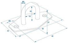 40 X 30 mm verzinkt huifsluiting op voetplaat met 2 schroefogen - bindoog - zeiloog - sjoroog - beugel op voetplaat - spanoog