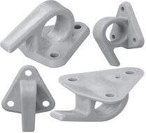 65 x 45 mm nylon - kunstof touwhaak met oog en haak op voetplaat - gaaskleedhaak - bevestigingshaak - montageoog - zeiloog - bi