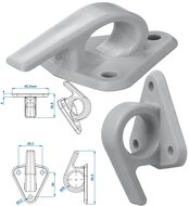 65 x 45 mm nylon - kunstof touwhaak met oog en haak op voetplaat - gaaskleedhaak - bevestigingshaak - montageoog - zeiloog - bi