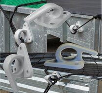 65 x 45 mm nylon - kunstof touwhaak met oog en haak op voetplaat - gaaskleedhaak - bevestigingshaak - montageoog - zeiloog - bi