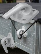 65 x 45 mm nylon - kunstof touwhaak met oog en haak op voetplaat - gaaskleedhaak - bevestigingshaak - montageoog - zeiloog - bi