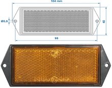 102mm x 40mm oranje / amber reflector rechthoek met&nbsp;e4&nbsp;keurmerk - reflector met schroefgaten - boutverbinding ref