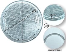 60 mm ronde witte reflector zelfklevend met e 20 keurmerk - reflector rond wit - aanhangerreflector - plakreflector