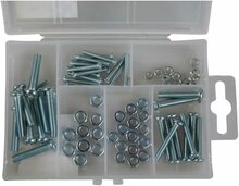 50 delige assortiment doosje m3 - m4 en m5 bouten en moeren met kruiskop - moer en bout - opbergboxje bouten en moeren