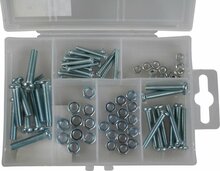 50 delige assortiment doosje m3 - m4 en m5 bouten en moeren met kruiskop - moer en bout - opbergboxje bouten en moeren