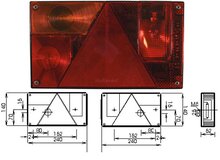 multipoint 1 achterlicht links 12 volt - achterlicht&nbsp;135x240mm met bajonet aansluiting&nbsp;-&nbsp; asp&ouml;ck aanhangerverlichting