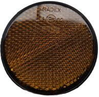 60 mm ronde oranje / amber plak reflector e3 keurmerk - ronde zelfklevende zijreflector radex - voertuigreflector