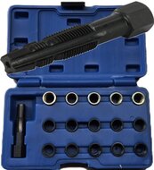 16 delige bougie draadreparatie set met tapse tapbout - m16 x 1,25 - bougiehulzen met inwendig m14 maat - bougiedraadreparatie 