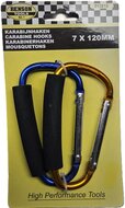 7x120 mm 2 delige karabijnhaken - musketonhaak aluminium met softgrip - draaghaken benson
