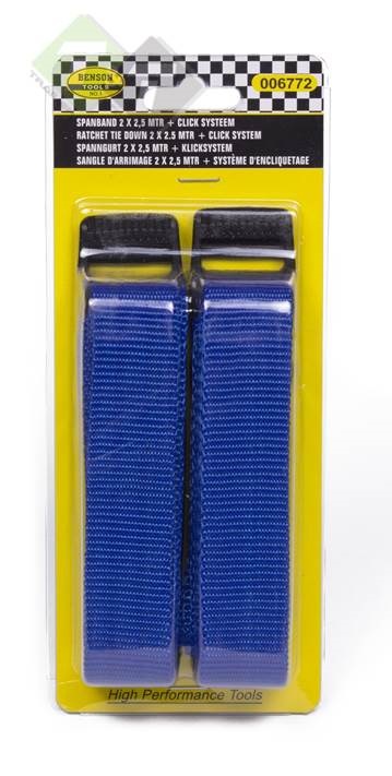 Spanband met clicksysteem - Sjorband - Kofferband - 2x 2.5 meter - Benson