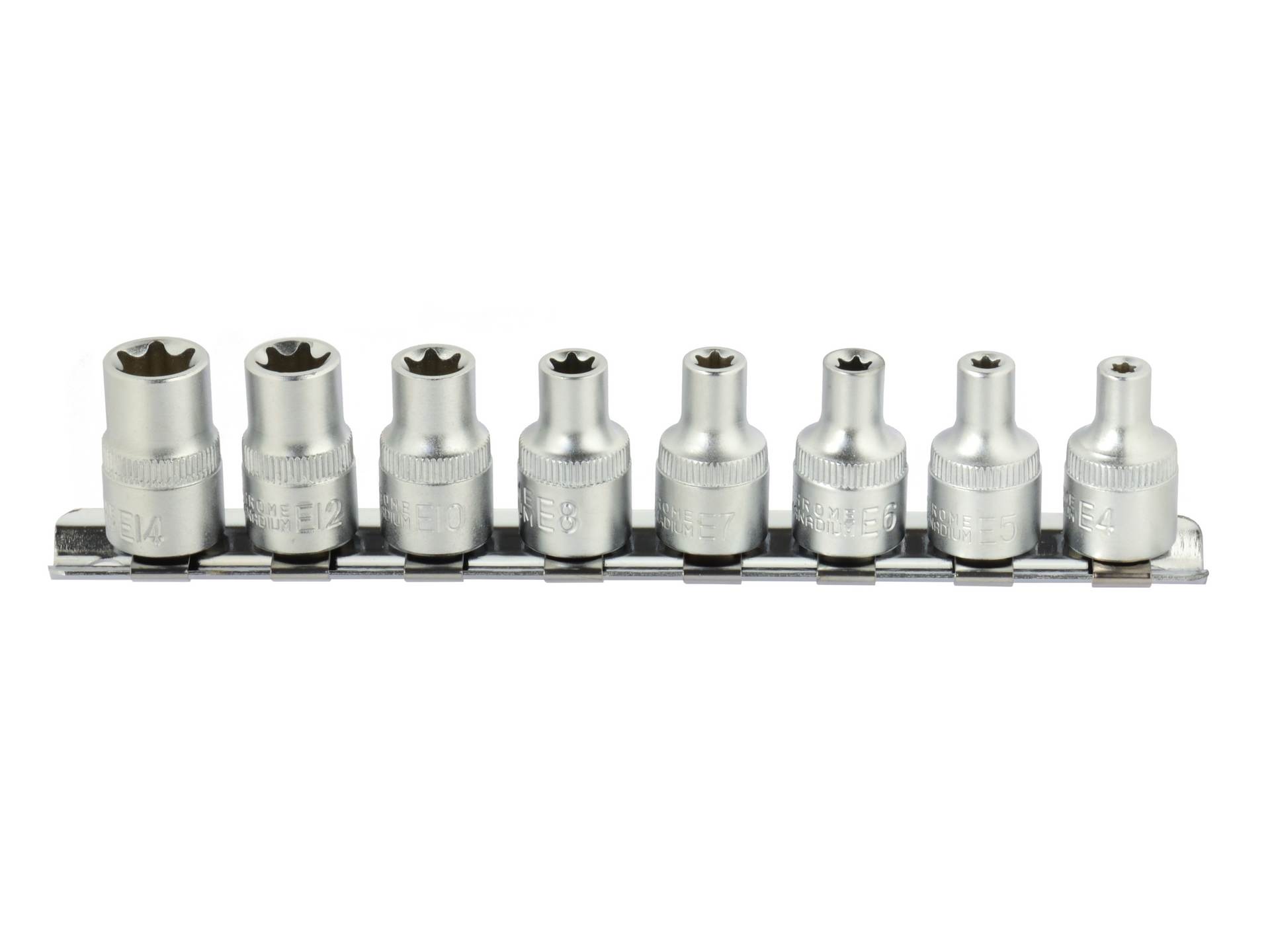 E-Torxdoppen set met doppenrail - 8 delig - Inwendige torxdoppen - Torx dop - GEKO