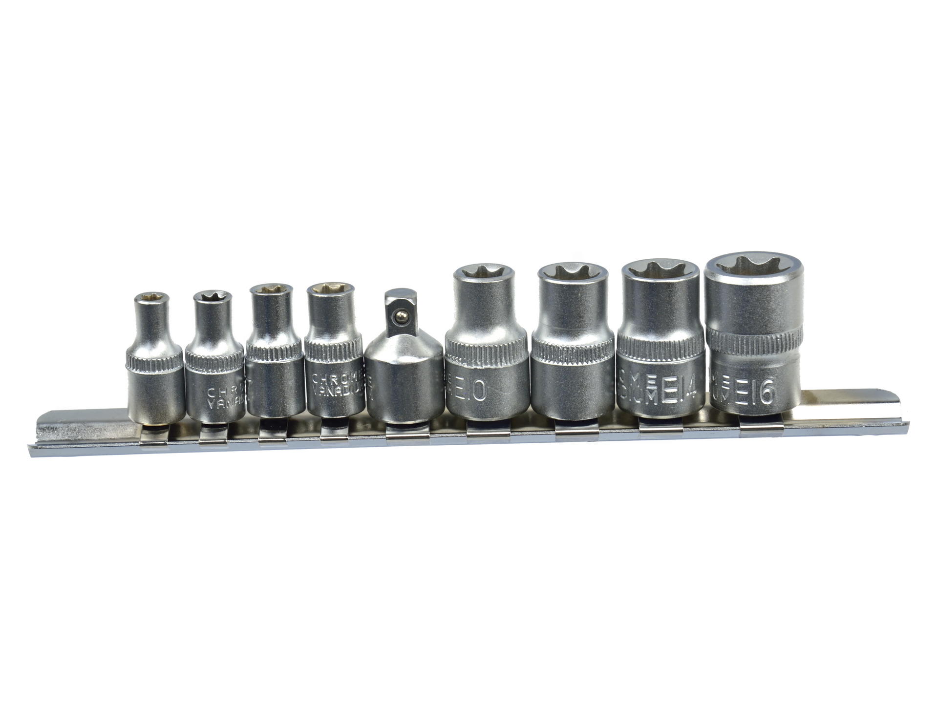 E-Torxdoppen set met doppenrail - 9 delig - Inwendige torxdoppen - Torx dop - GEKO