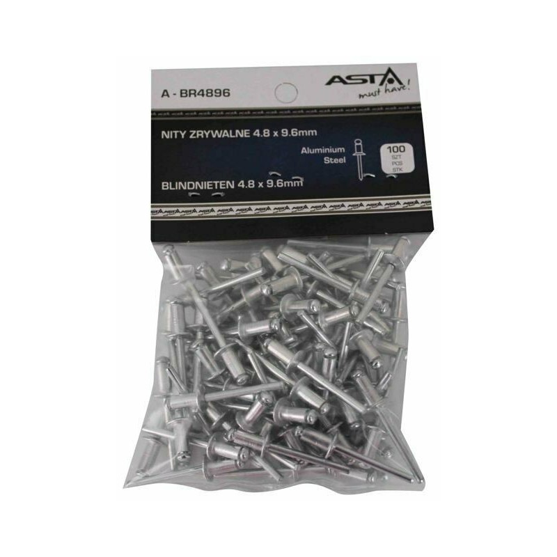 Popnagel set - 100 delig - Popnagels 4.8x9.6mm - Aluminium - ASTA