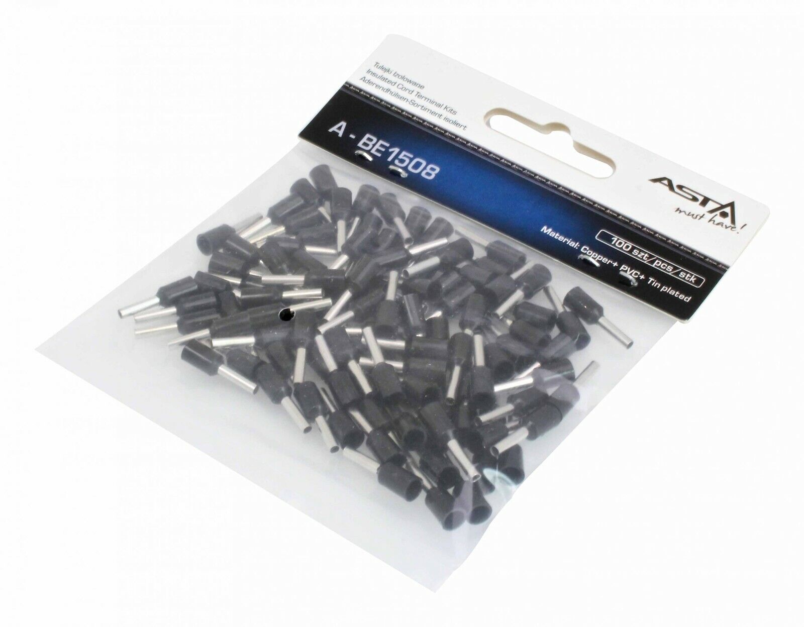 Adereindhuls set - 100 delig - Kabelschoen pen - Zwart - 1.5mm - ASTA